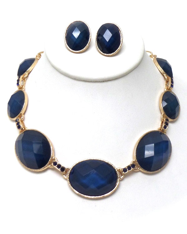 Multi Facet Stone And Crystal Link Necklace Set