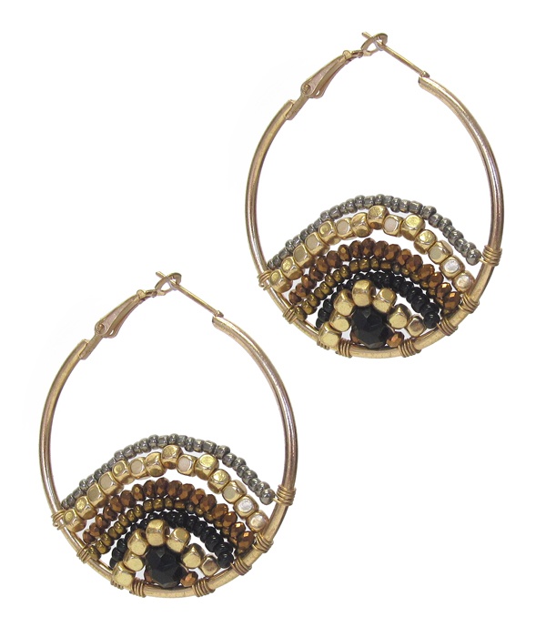 Multi Seed Bead Hoop Earring