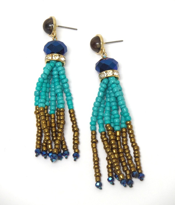 Crystal Rondell And Multi Seed Bead Tassel Drop Earring