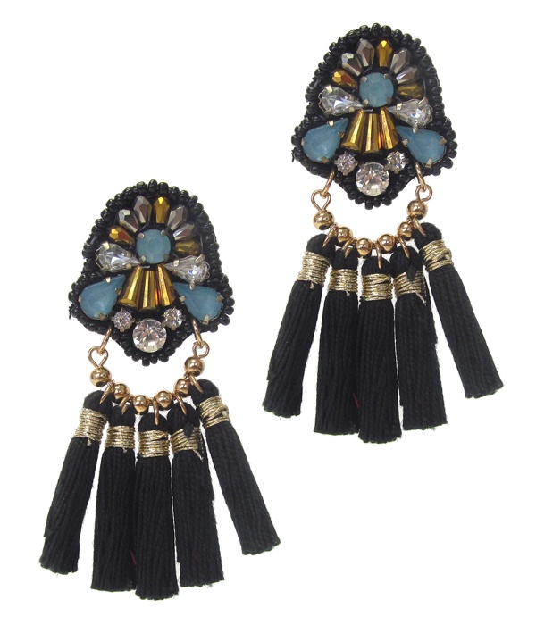 Multi Bead And Thread Tassel Drop Earring