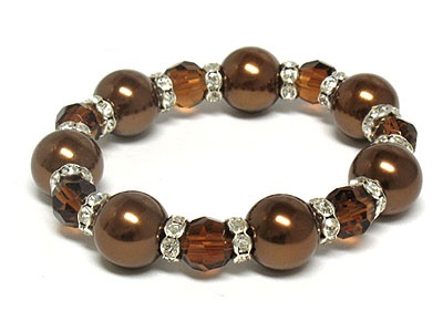 Glass Beads And Crystal Ring Stretch Bracelet