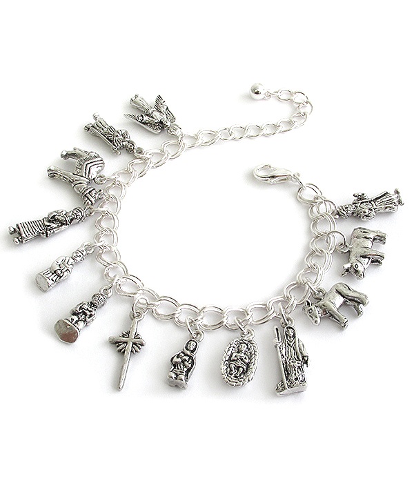 Religious Theme Multi Charm Toggle Bracelet - Jesus Born