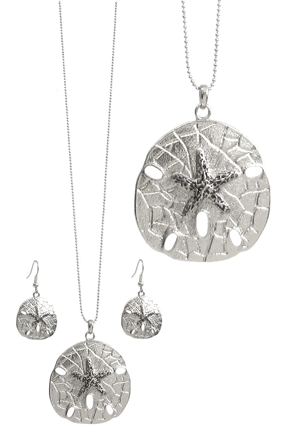 Sealife Theme Sanddollar Pendant Necklace Set