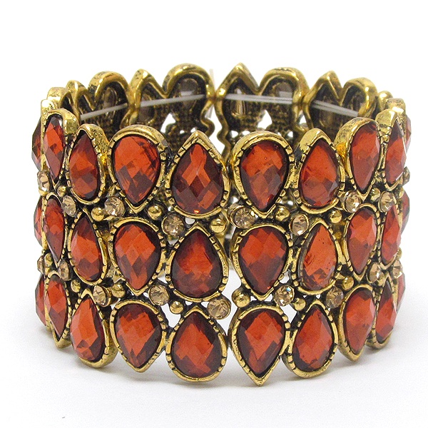 Multi Crystal And Facet Teardrop Deco Stretch Bracelet