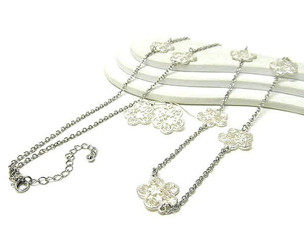 Multi Chain And Multi Flowers Drop Necklace Earring Set