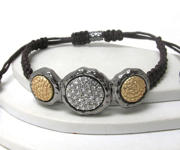 Crystal Stud Triple Liquid Metal Disk Link Friendship Bracelet