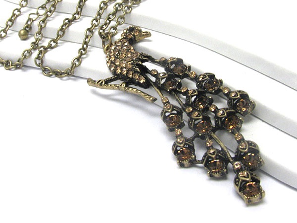 Crystal Deco Peacock With Long And Large Tail Necklace