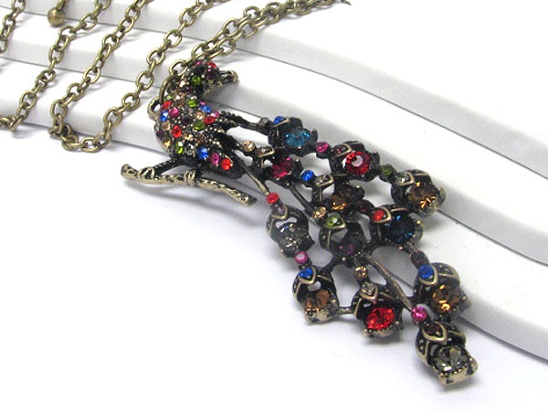 Crystal Deco Peacock With Long And Large Tail Necklace