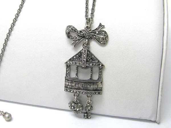 Crystal Love House Pendant Long Necklace