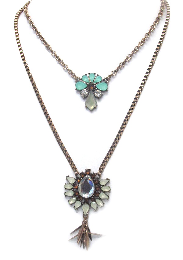 Bohemian Style Crystal Mix Pendant Double Layer Necklace Set