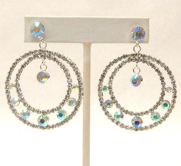 Crystal Between Double Hoop Earring - Hoops