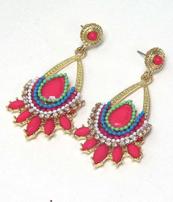 Crystal And Seed Bead On Teardrop Folkloric Earring