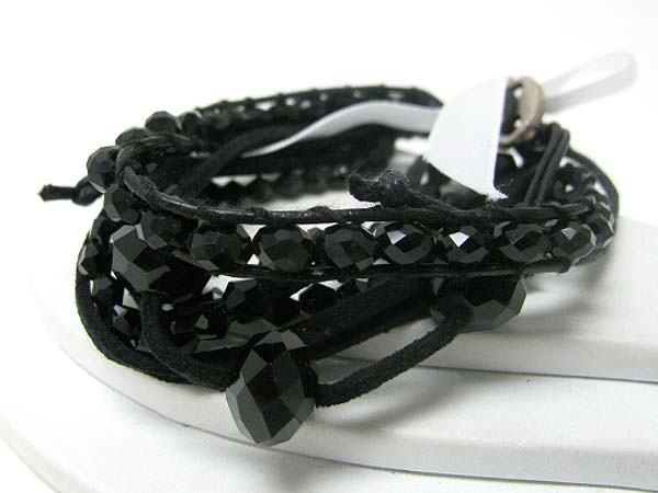 Multi Glass Bead And Suede Chain Friendship Bracelet - Free Wrap Style