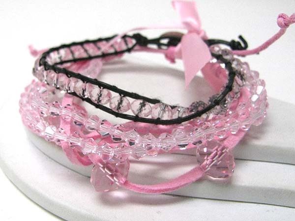 Multi Glass Bead And Suede Chain Friendship Bracelet - Free Wrap Style