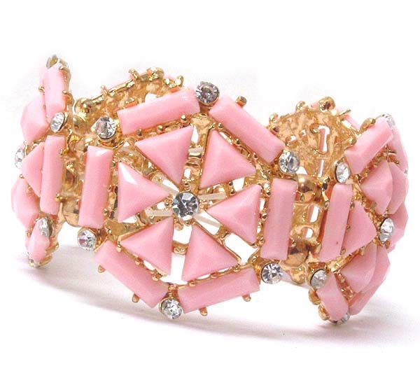 Multi Triangular And Baguette Stone Deco Hexagon Stretch Bracelet