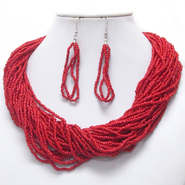 Multi Chip Stone And Layered Necklace Earring Set