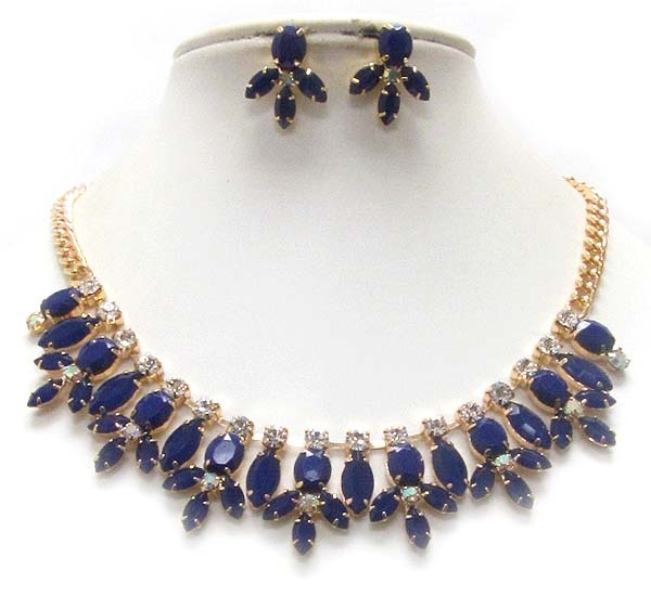Multi Crystal And Acrylic Stone Deco Party Necklace Earring Set