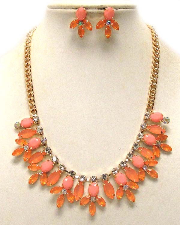 Multi Crystal And Acrylic Stone Deco Party Necklace Earring Set