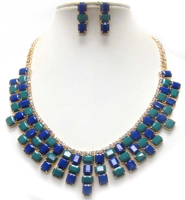 Multi Crystal And Acrylic Stone Deco Party Necklace Earring Set