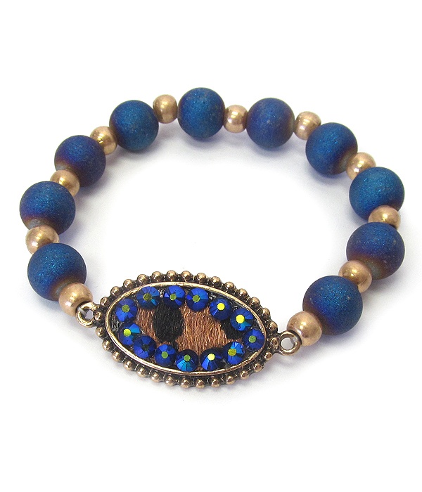 Animal Fur And Crystal Stretch Bracelet