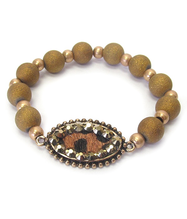 Animal Fur And Crystal Stretch Bracelet