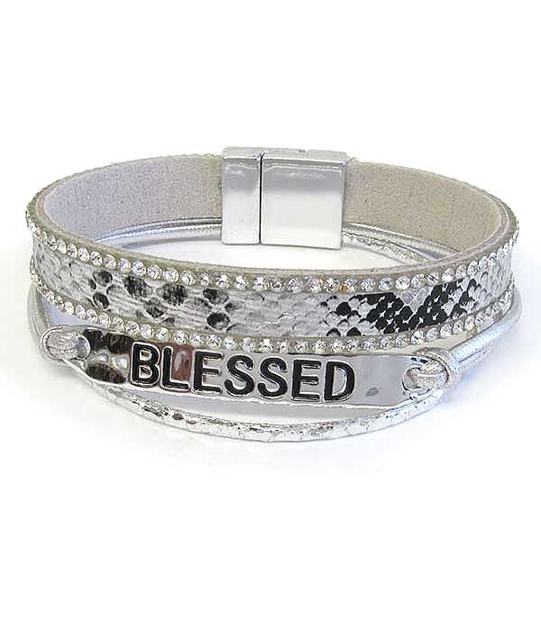 Religious Inspiration Animal Print Leatherette Magnetic Bracelet - Blessed