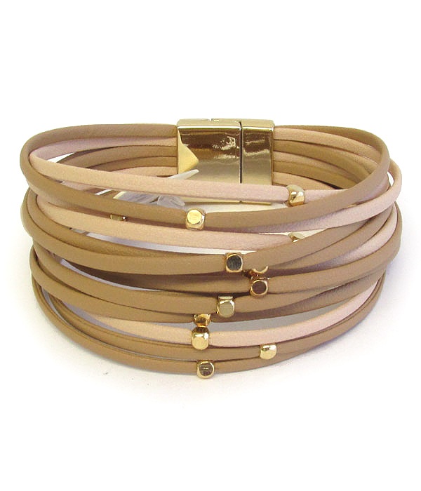 Multi Metal Chip And Leatherette Layer Magnetic Bracelet