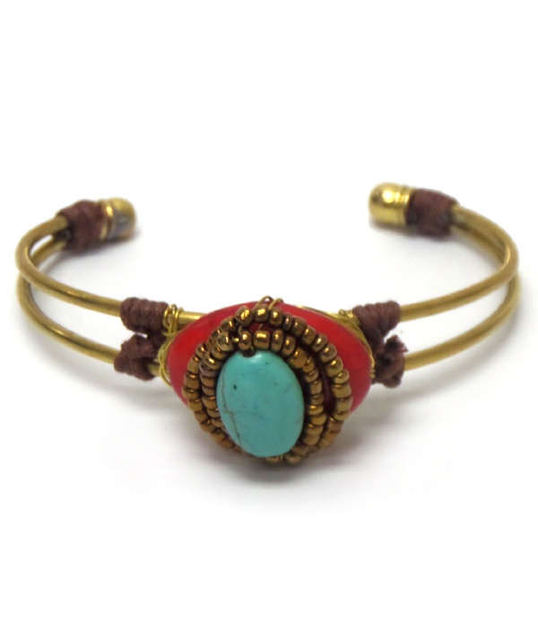 Semi Precious Stone Evil Eye Metal Bangle Bracelet