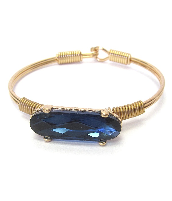 Facet Glass Stone Wire Bangle Bracelet