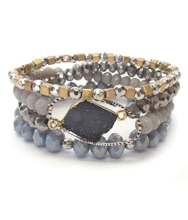 Druzy And Facet Stone Mix 4 Stretch Bracelet Set