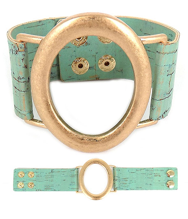 Metal Ring And Cork Textured Band Button Bracelet