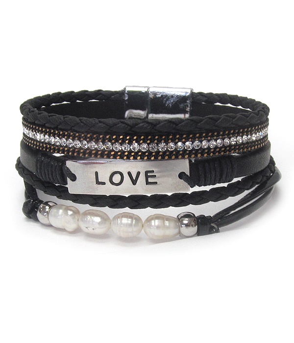 Religious Inspiration Fresh Water Pearl Multi Layer Leather Wrap Magnetic Bracelet