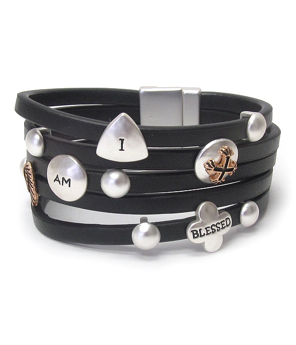 Religious Inspiration Multi Layer Leather Magnetic Bracelet - I Am Blessed