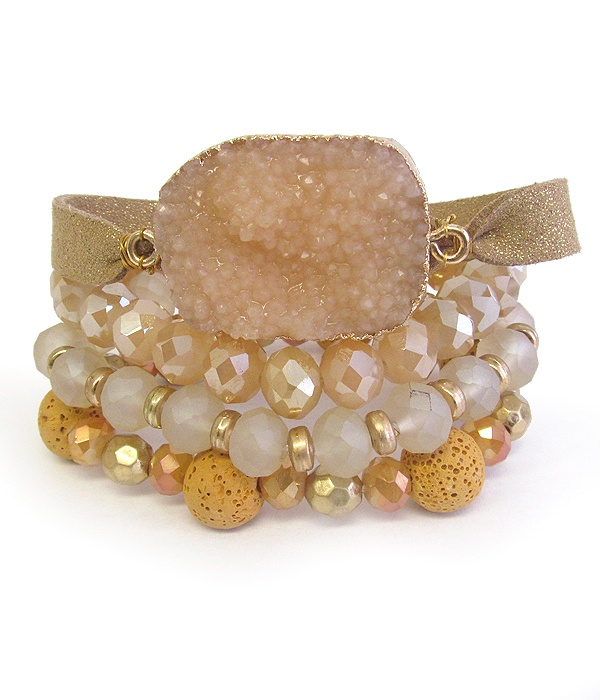 Large Druzy And Multi Semi Precious Stone Mix 4 Bracelet Set
