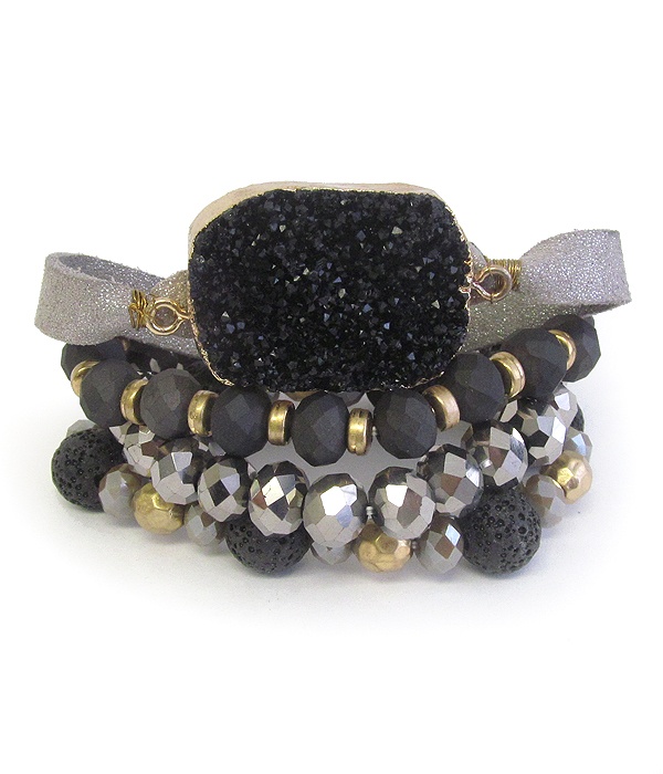 Large Druzy And Multi Semi Precious Stone Mix 4 Bracelet Set