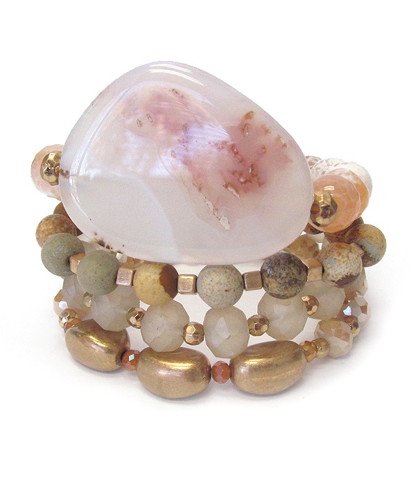 Semi Precious Stone And Mix Bead Stretch Bracelet Set