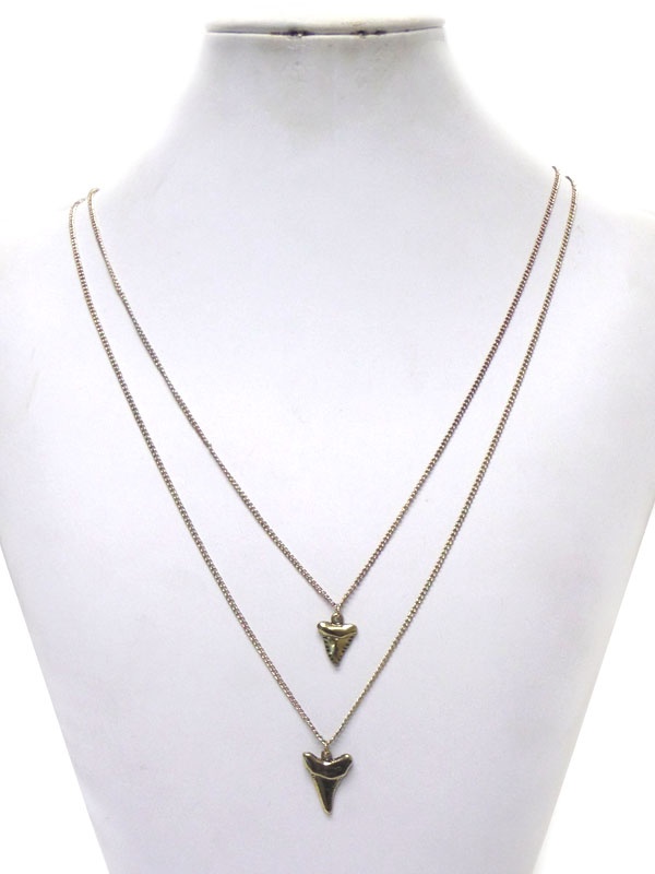 Two Animal Tooth Shape Metal Drop Long Chain Necklace