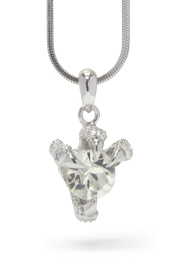 Made In Korea Whitegold Plating Facet Crystal And Crystal Claw Pendant Necklace