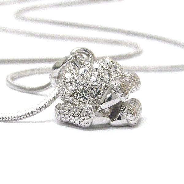 Made In Korea Whitegold Plating Heart And Crystal Claw Pendant Necklace