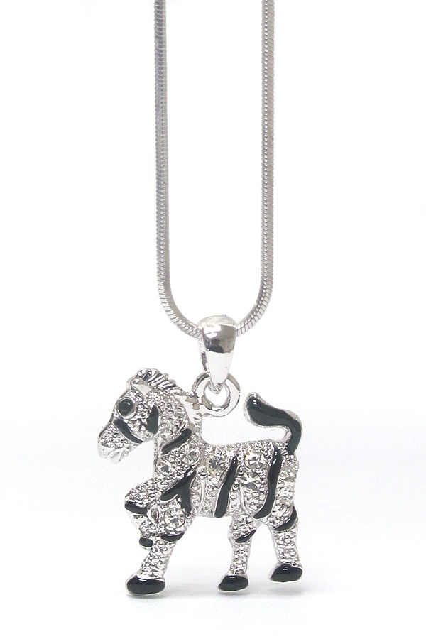 Made In Korea Whitegold Plating Crystal Stud Horse Pendant Necklace
