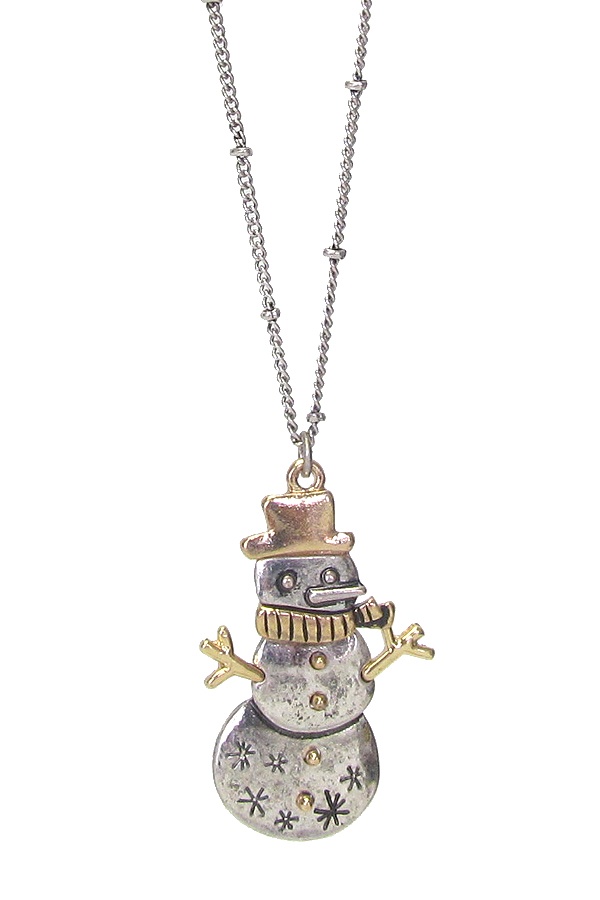 Christmas Theme Snowman Pendant Necklace Set
