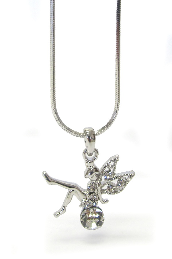 Made In Korea Whitegold Plating Crystal Fairy Pendant Necklace