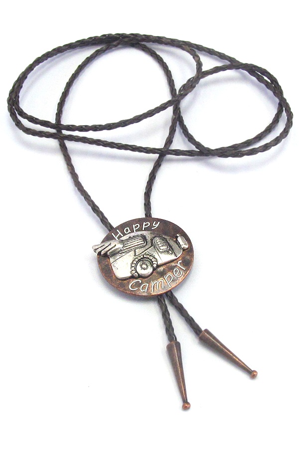 Happy Camper Theme Bolo Tie Long Necklace