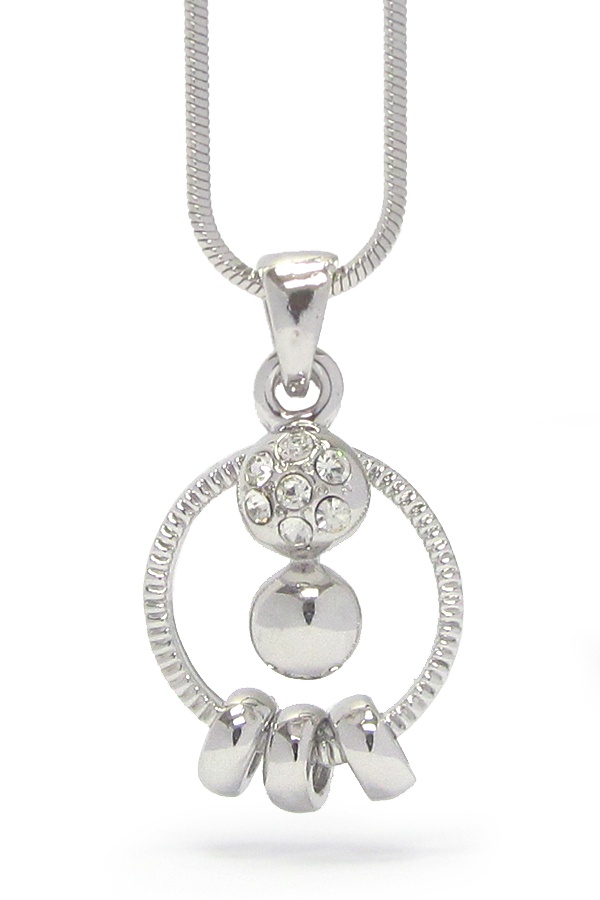 Made In Korea Whitegold Plating Crystal Center And Metal Ring Hoop Pendant Necklace