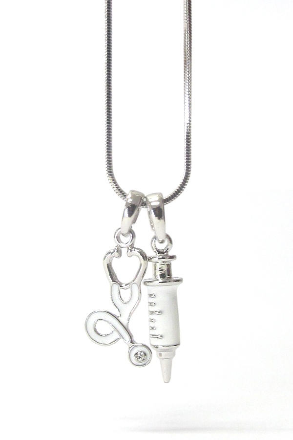 Made In Korea Whitegold Plating Epoxy Medical Doctor Nurse Theme Pendant Necklace
