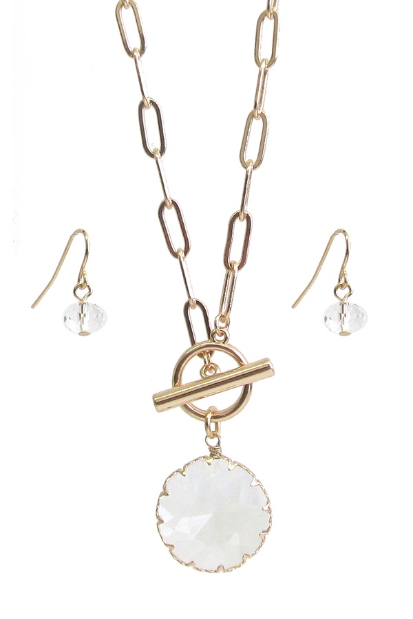 Facet Glass Pendant Toggle Necklace Set