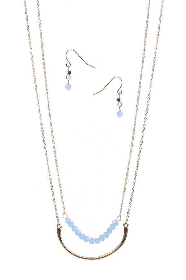 Multi Facet Glass Bead And Metal Bar Doulbe Layer Necklace Set