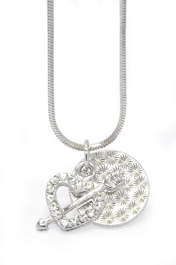 Made In Korea Whitegold Plating Crystal Stud Love Theme Heart Pendant Necklace -Valentine