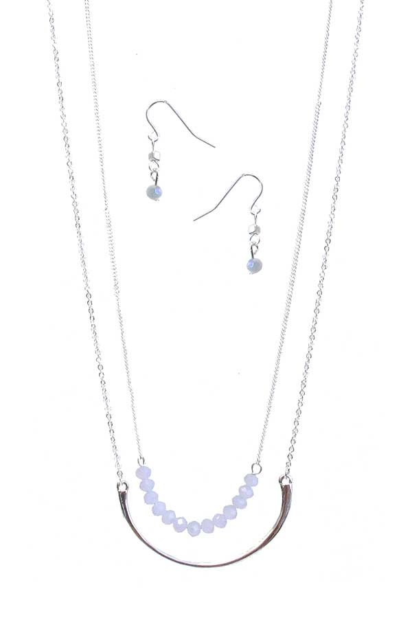 Multi Facet Glass Bead And Metal Bar Doulbe Layer Necklace Set