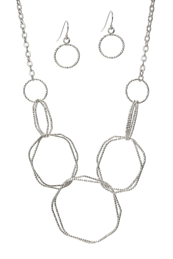Wire Art Pendant Necklace Set - Hoop